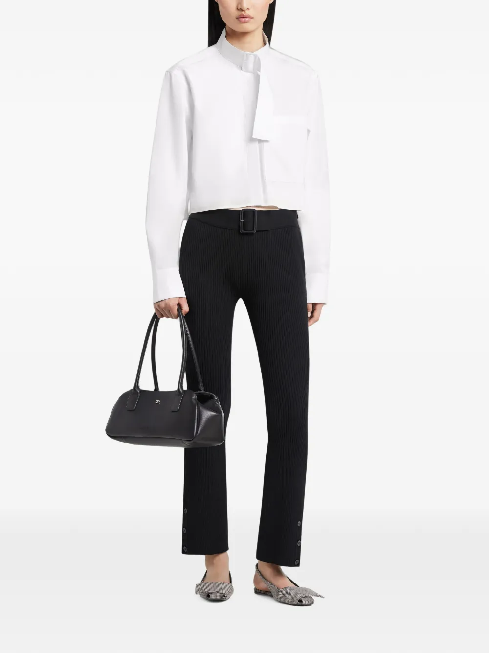 Courrèges Geribbelde capri broek met knopen Zwart