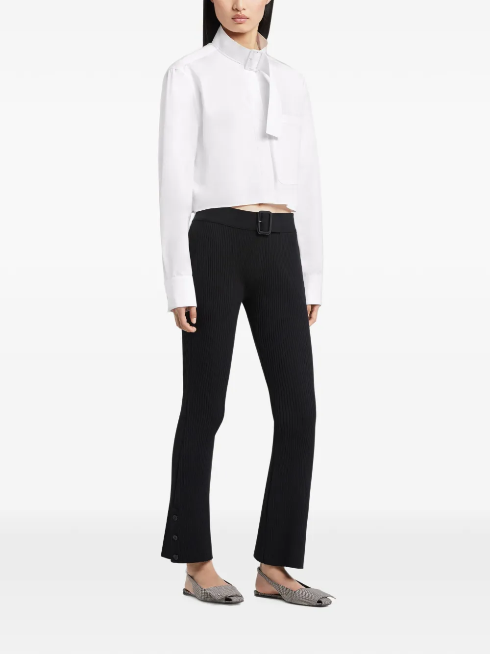 Courrèges Geribbelde capri broek met knopen Zwart