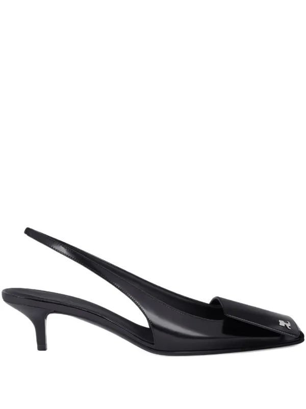 Courrèges Fold Leather Slingbacks in Black