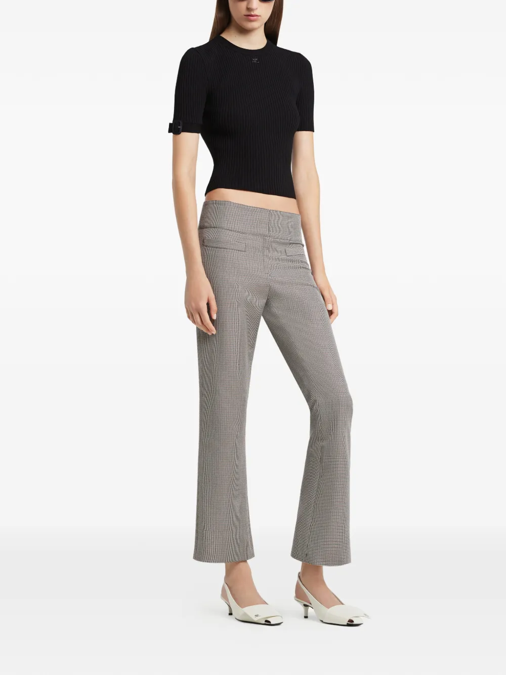 Courrèges Ribgebreide T-shirt met gespdetail Zwart
