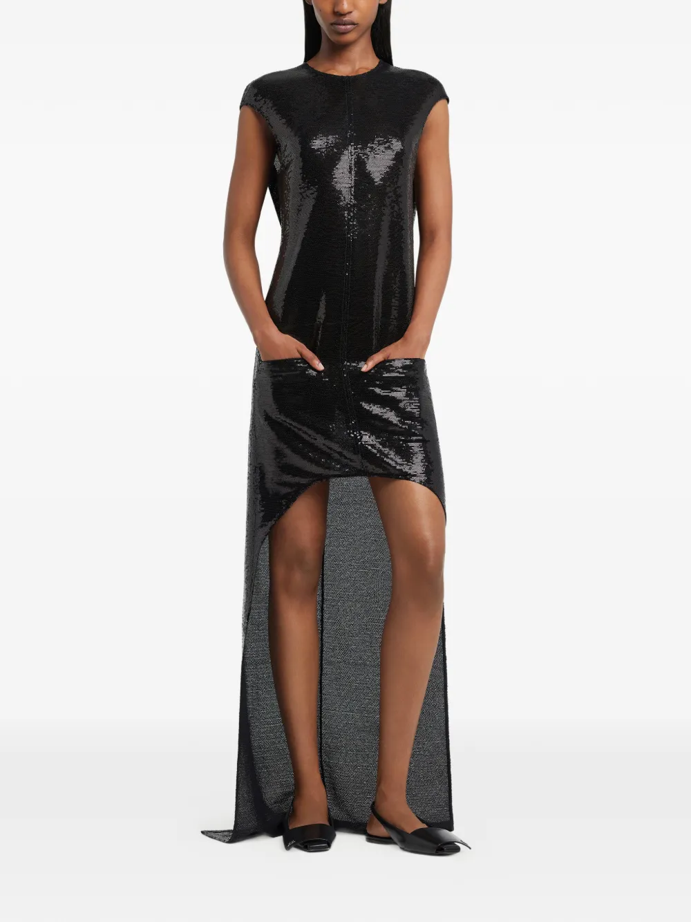 Courrèges sequin-embellished asymmetric dress - Zwart