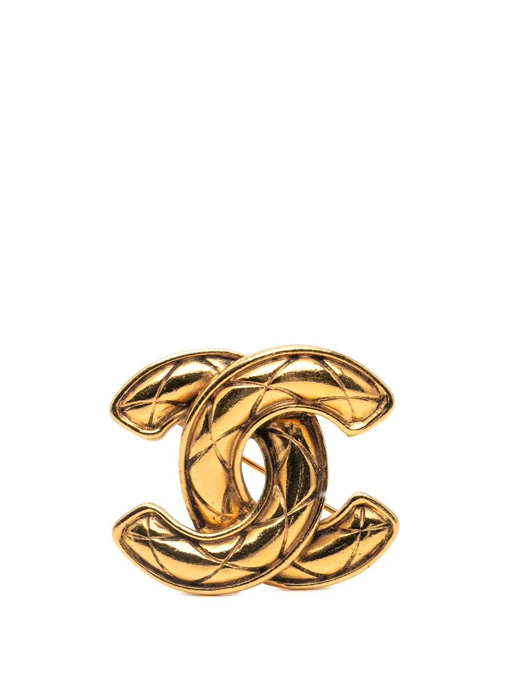 CHANEL Pre-Owned 1970-1980 Gold Plated CC Quilted Brooch costume brooch - Oro