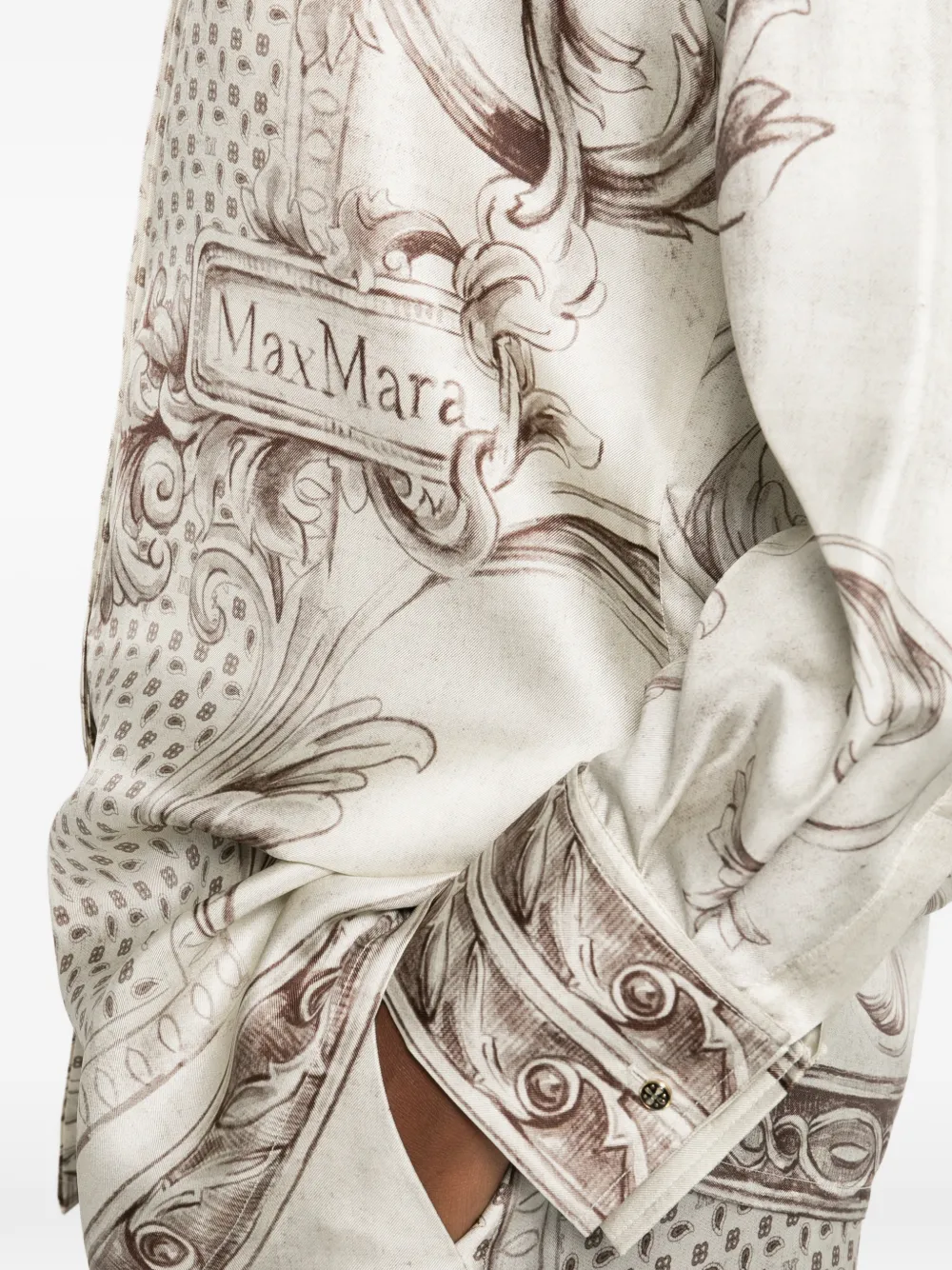 Max Mara Grado Printed Silk Satin Shirt In Neutral