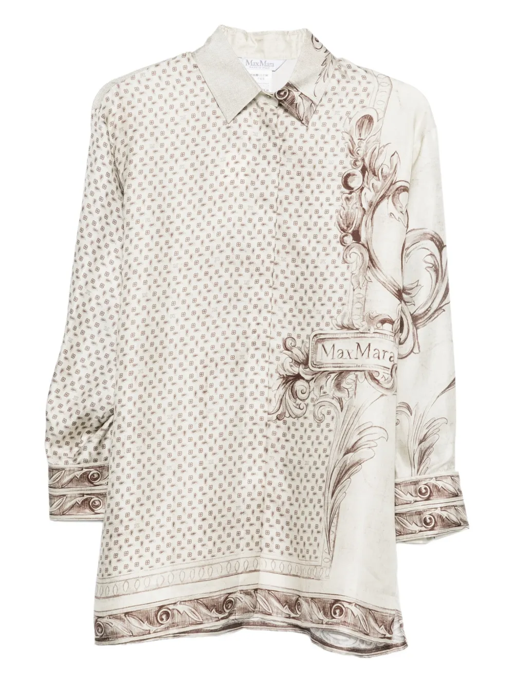 Max Mara Grado Printed Silk Satin Shirt In Neutral