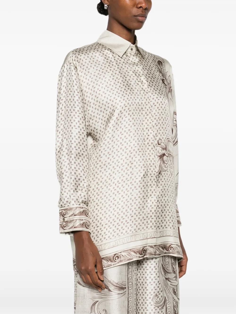 Max Mara Grado Printed Silk Satin Shirt In Neutral