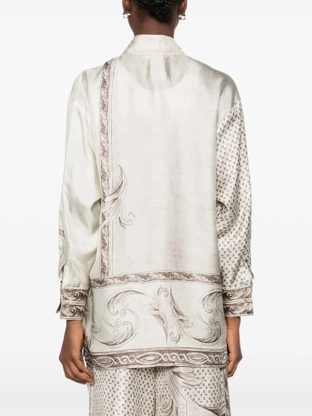 Max Mara Grado Printed Silk Satin Shirt In Neutral