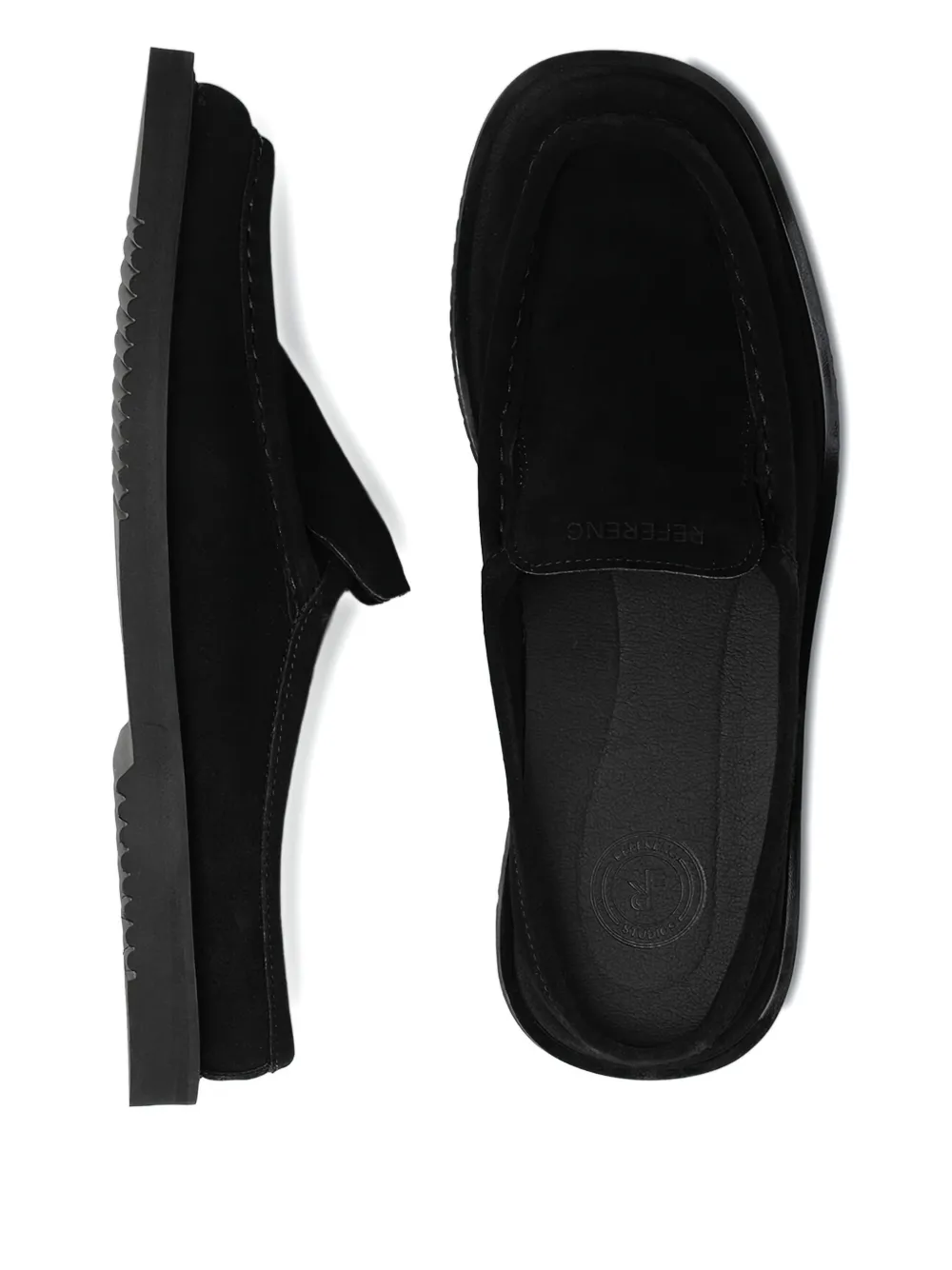 REFERENC Suède slippers met vierkante neus Zwart