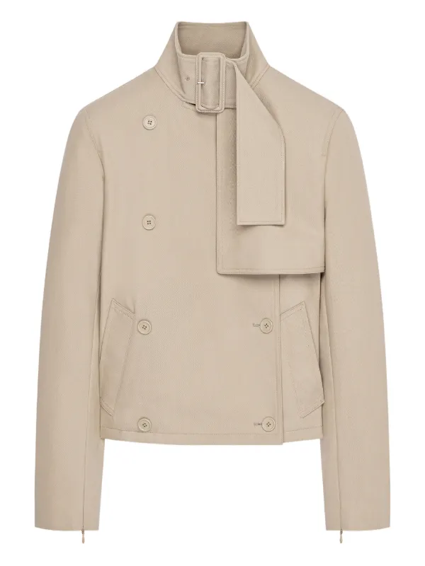 Courrèges Buckle Short Cotton Trench Coat in Neutrals