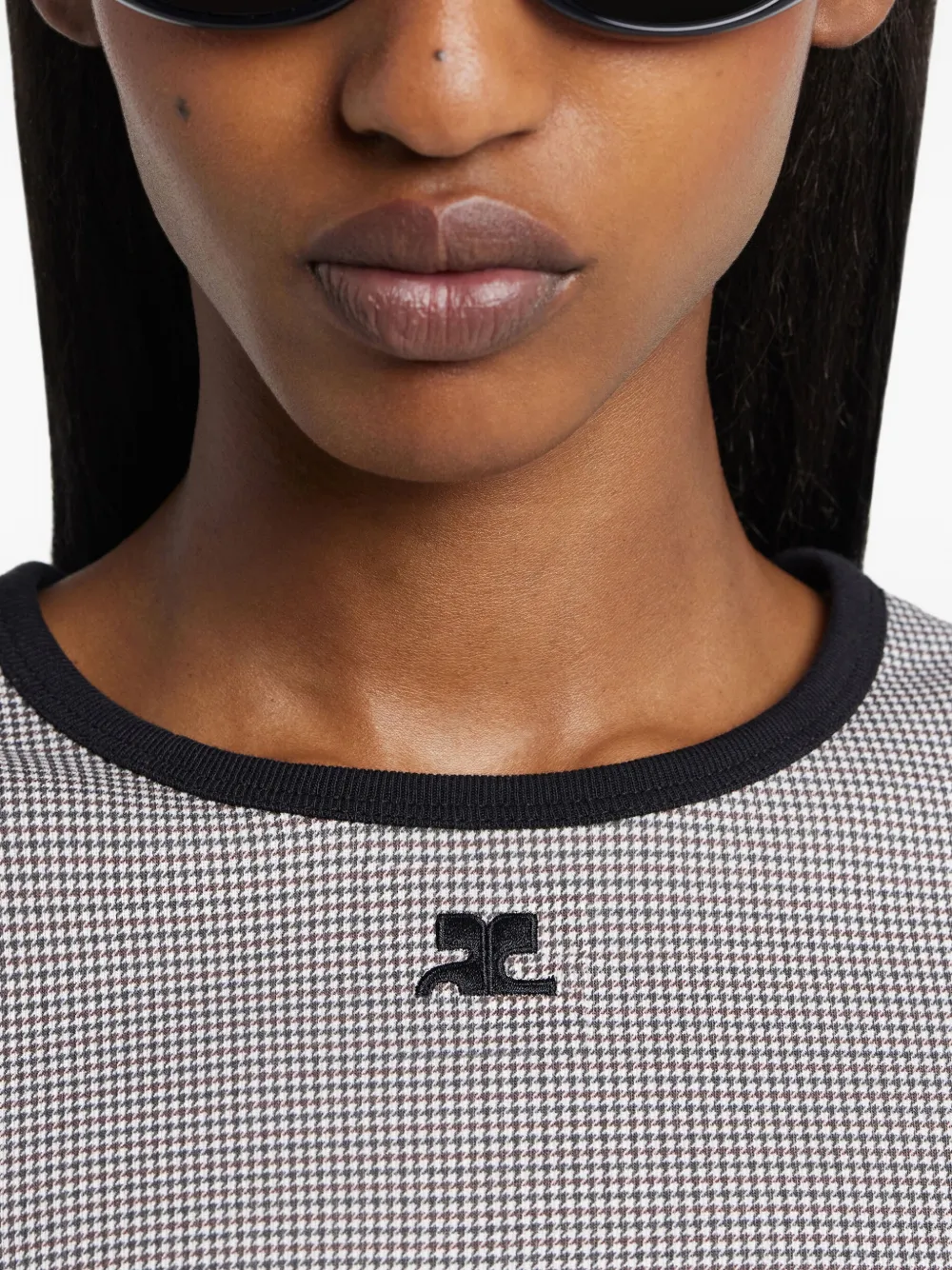 Courrèges T-shirt met pied-de-poule print Grijs