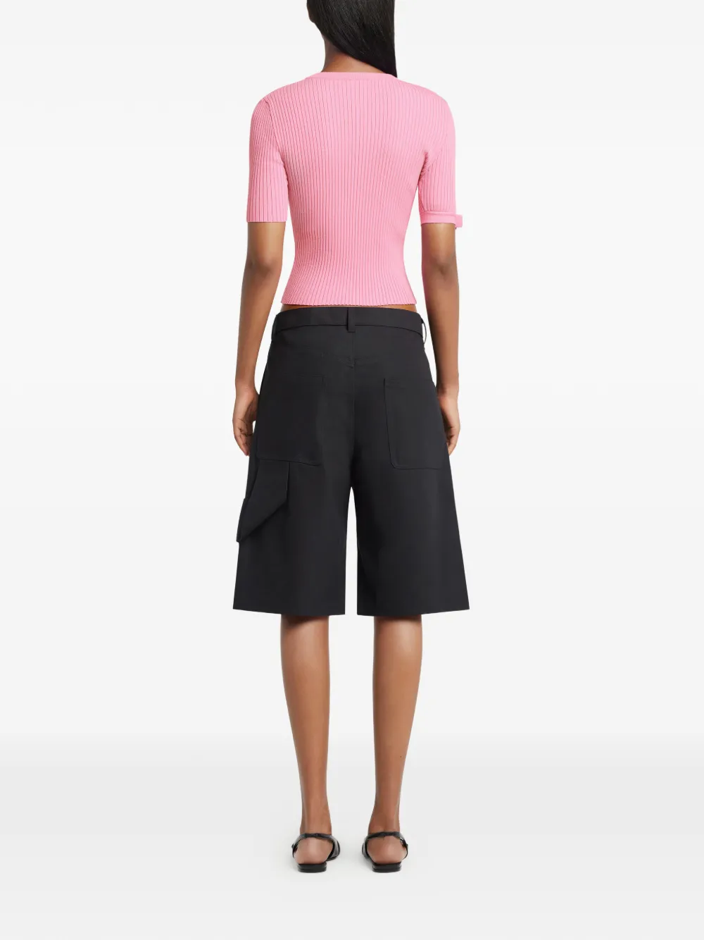 Courrèges Geribbeld T-shirt met gespmouwen Roze