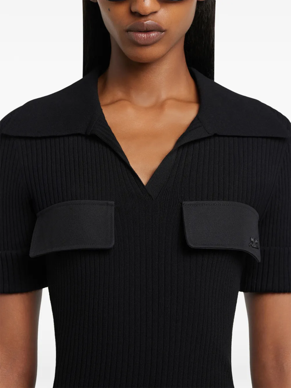 Courrèges Ribgebreide midi-polojurk Zwart