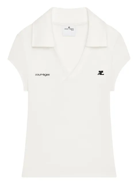 Courrèges logo-print V-neck polo T-shirt