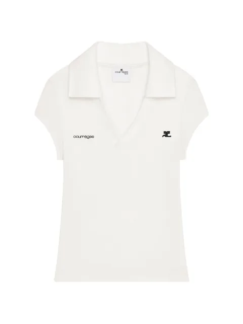 Courrèges logo-print V-neck polo T-shirt