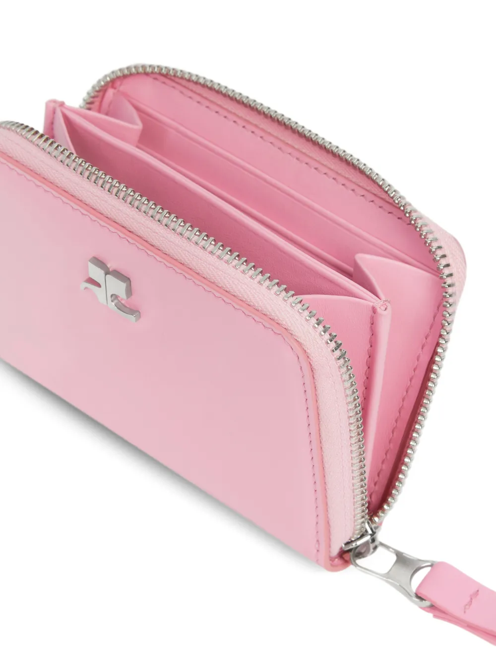  Courrèges Zipped Leather Compact Wallet - Pink 