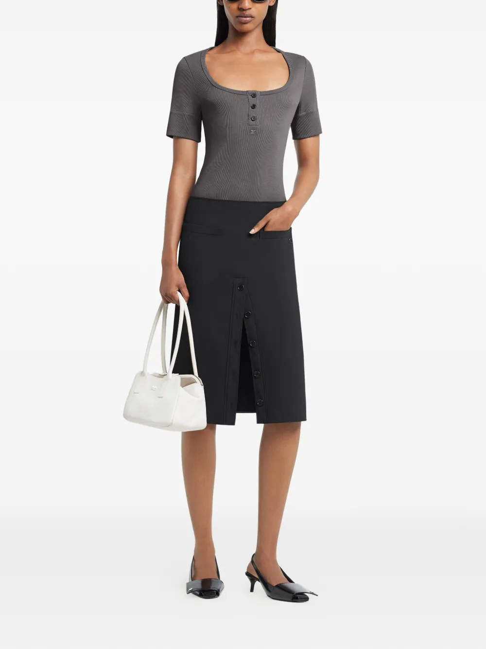  Courrèges Buttoned Ribbed T-shirt - Grey 