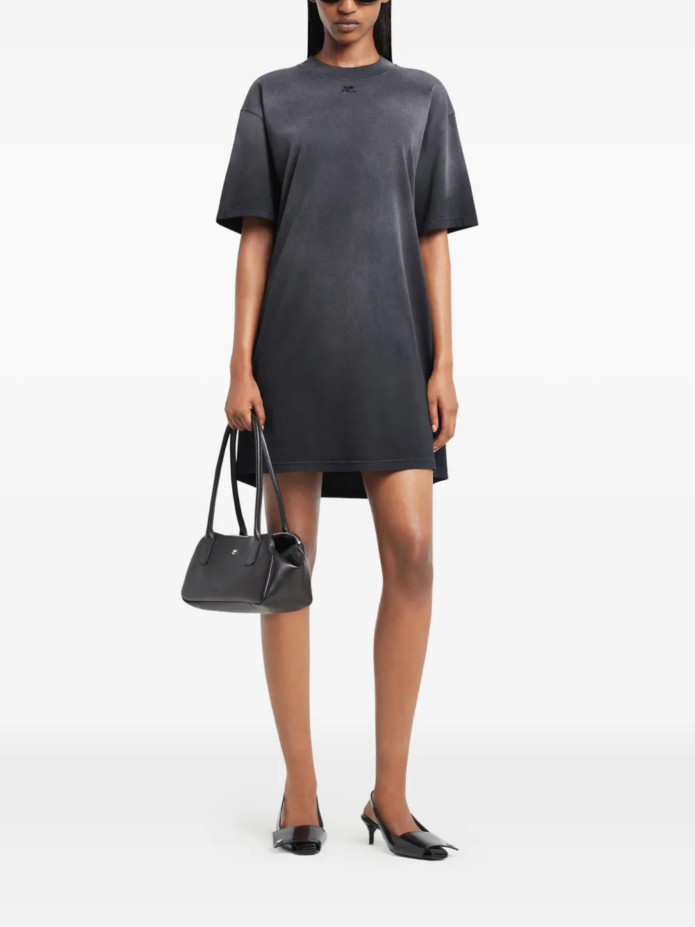 Courr&egrave;ges T-shirtjurk met korte mouwen - Zwart