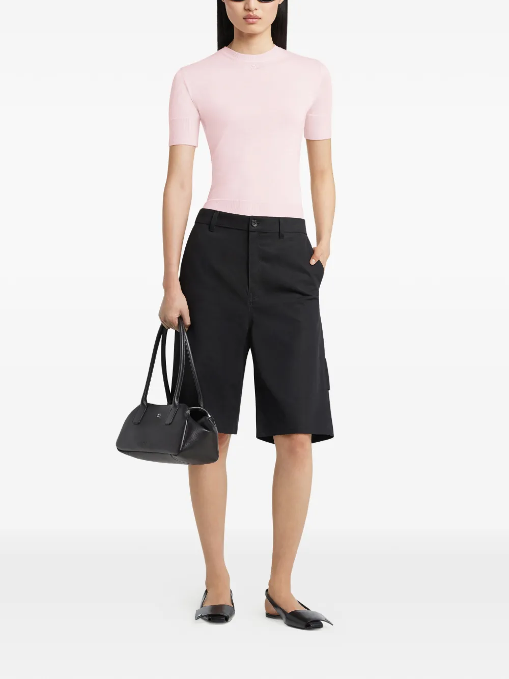 Courrèges T-shirt van merinowol met korte mouwen Roze