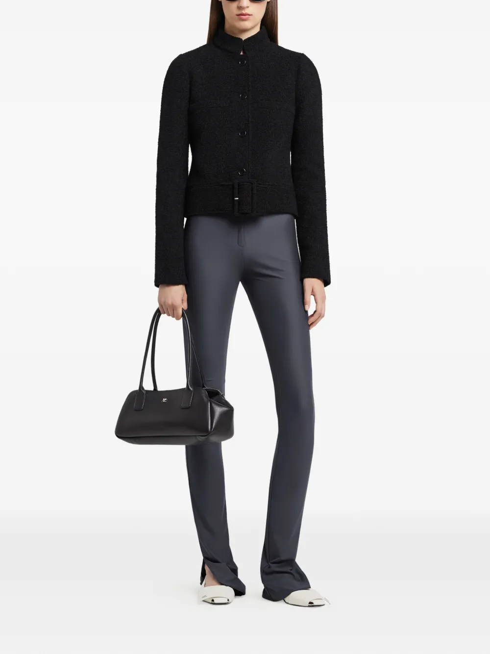 Courrèges Buckle-detail Tweed Jacket - Black 