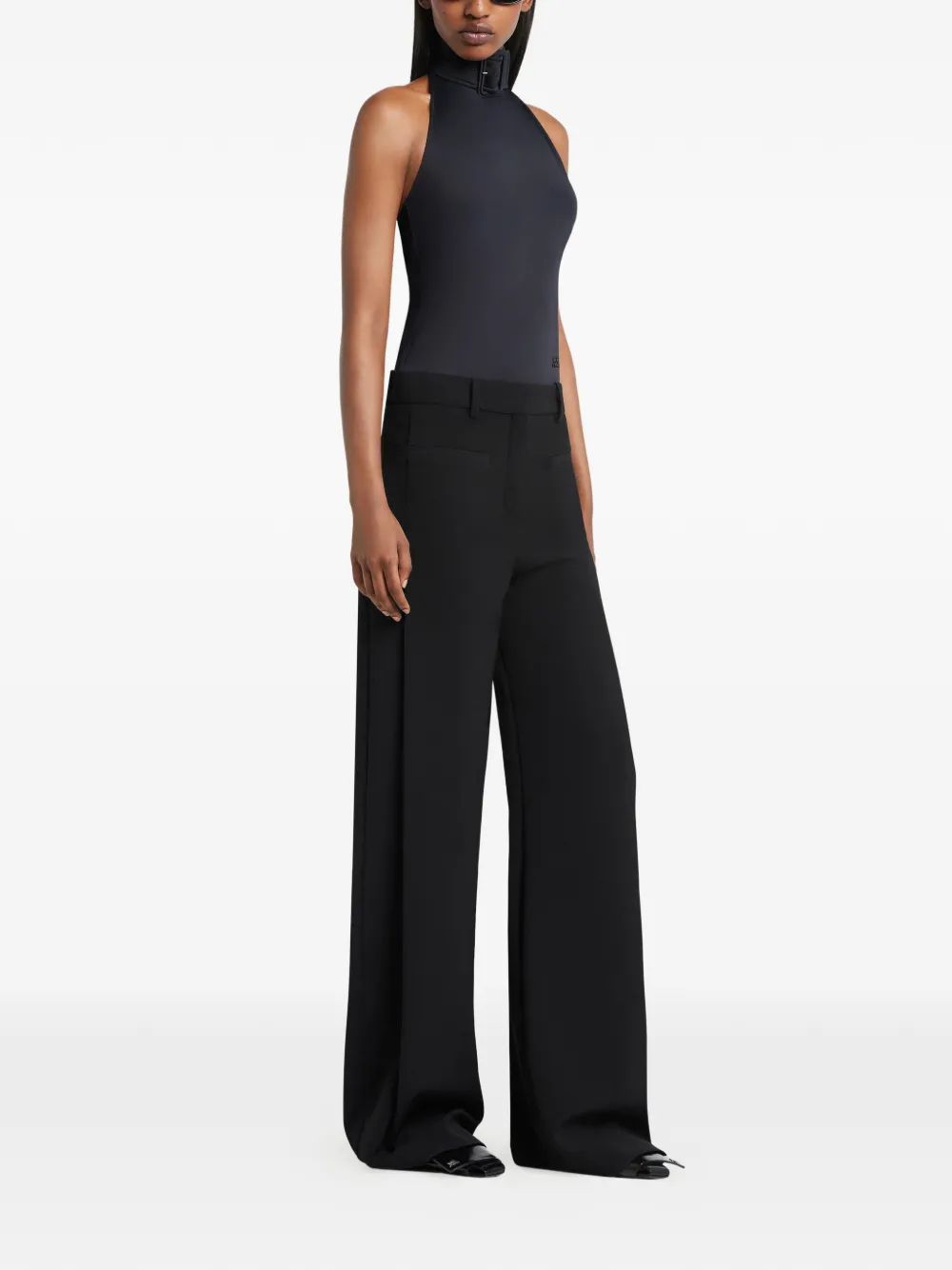  Courrèges Logo Pleated Trousers - Black 