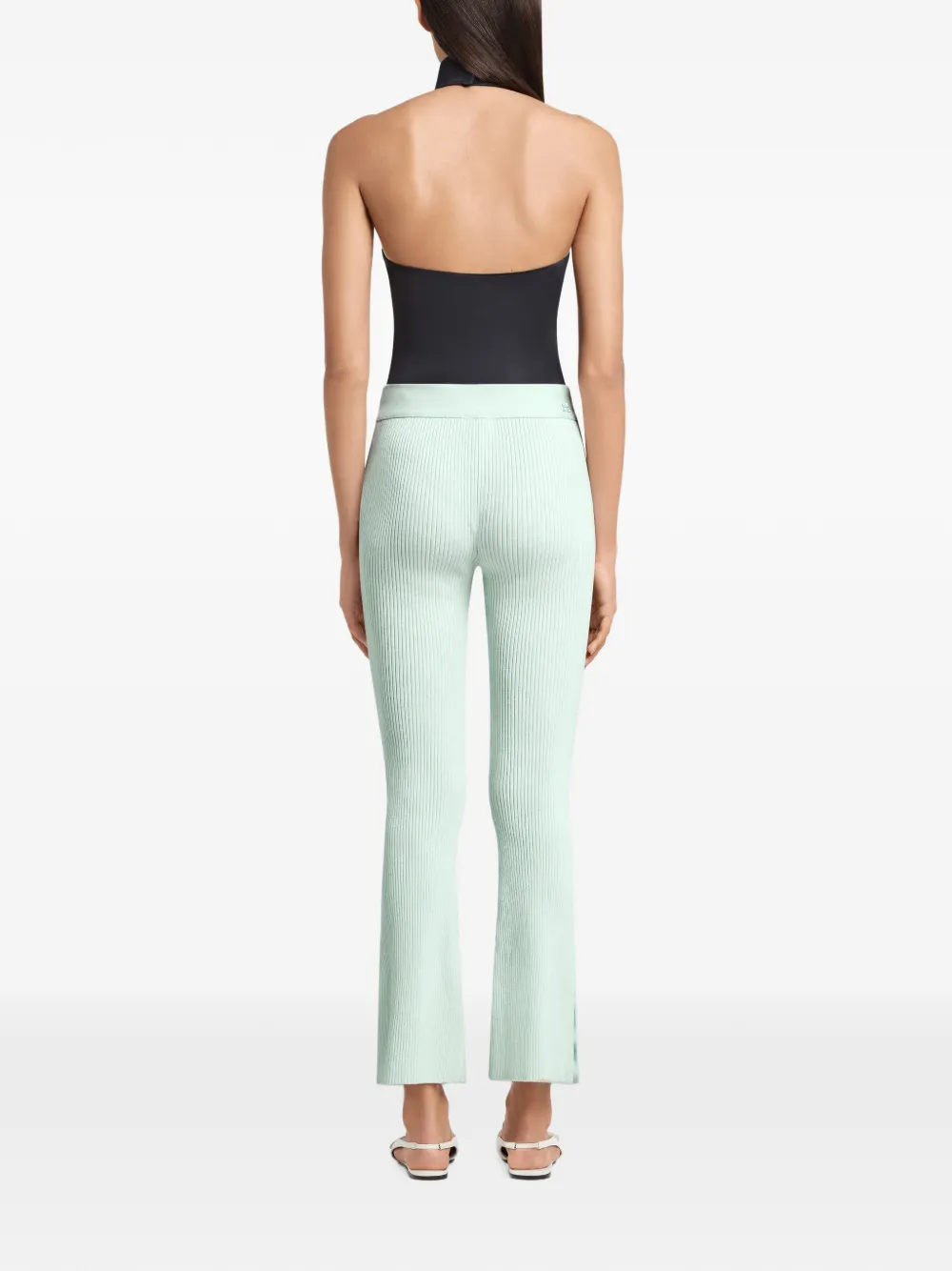 Courrèges Ribgebreide broek met ceintuur Groen