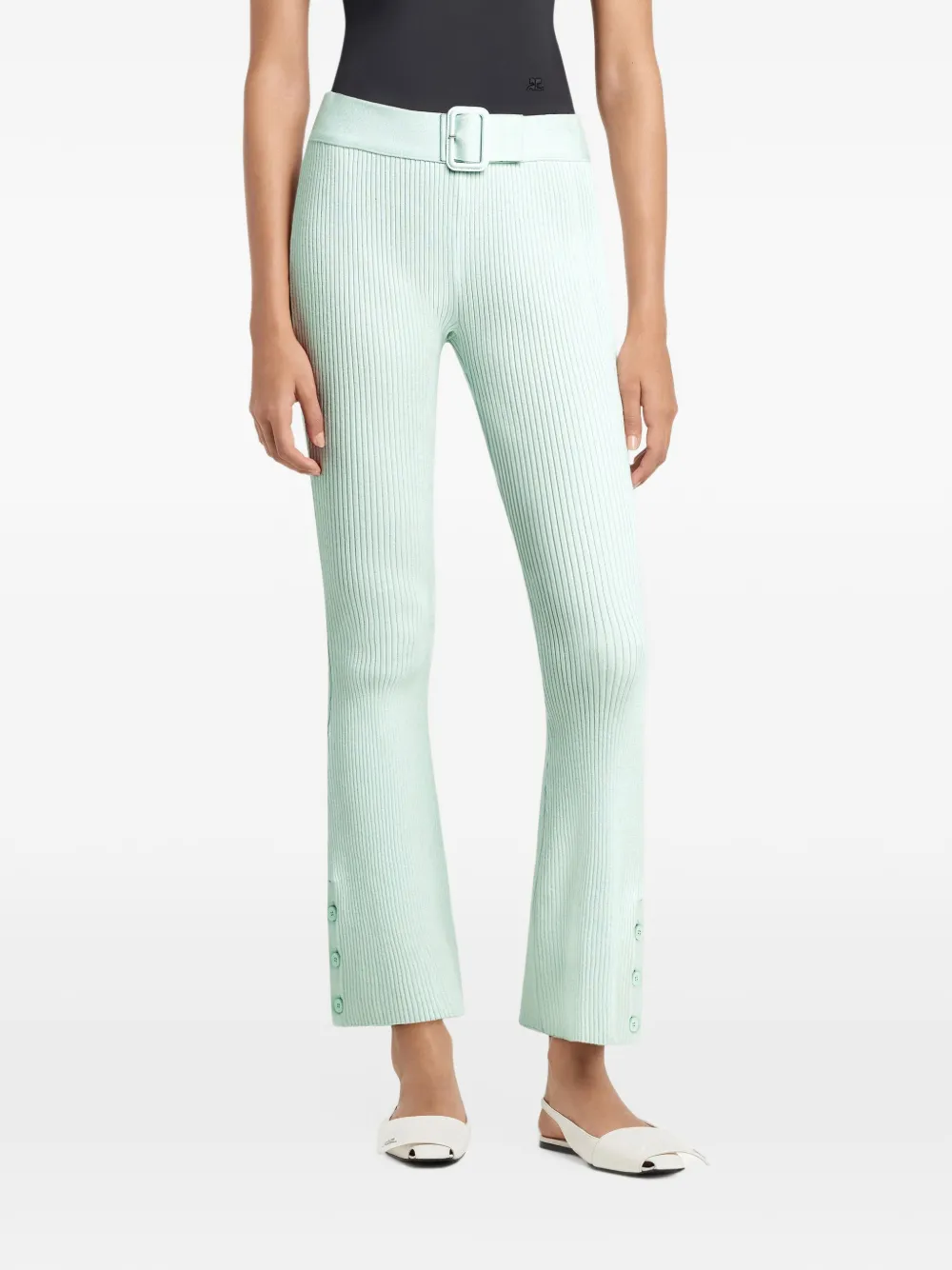 Courrèges Ribgebreide broek met ceintuur Groen