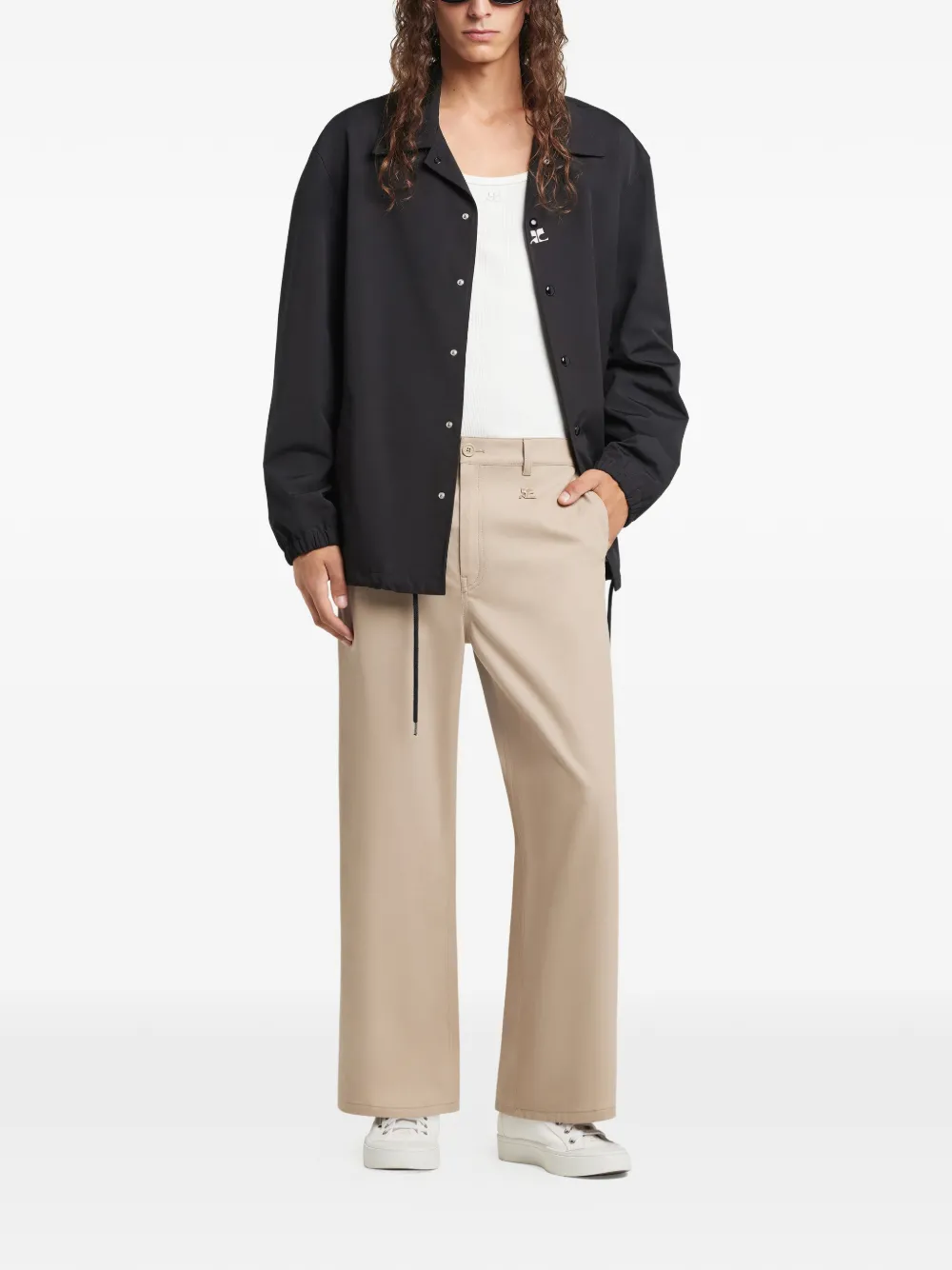 Courrèges logo-embroidered button-fastening trousers - Beige