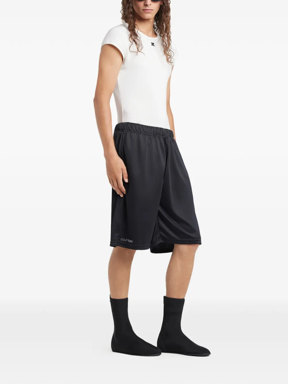 Courrèges Shorts met elastische tailleband en logodetail Zwart