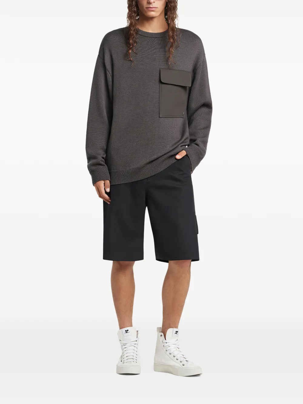 Courr&egrave;ges Trui met borstzak en ronde hals - Grijs