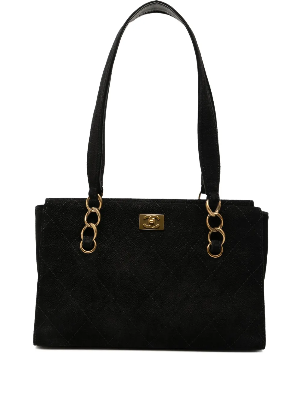 Click to view more detailed imagery on our partner's website Pre-owned Chanel 2002-2003 Cc Suede Caviar Stitched Tote Bag In Black