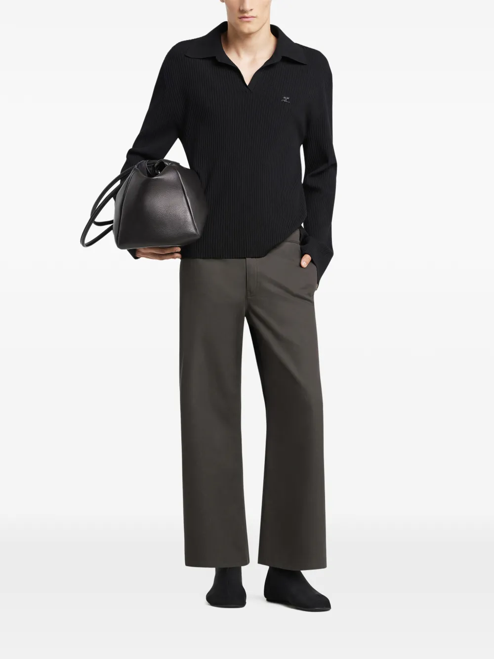 Courrèges ribbed logo polo shirt - Zwart