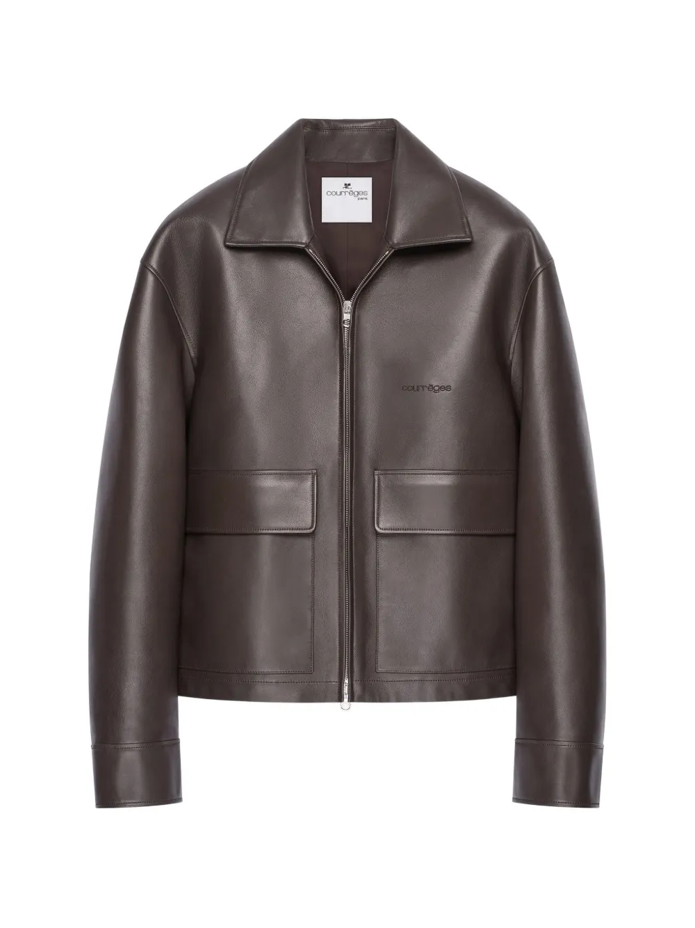 Courrèges Giacca in pelle con zip - Marrone