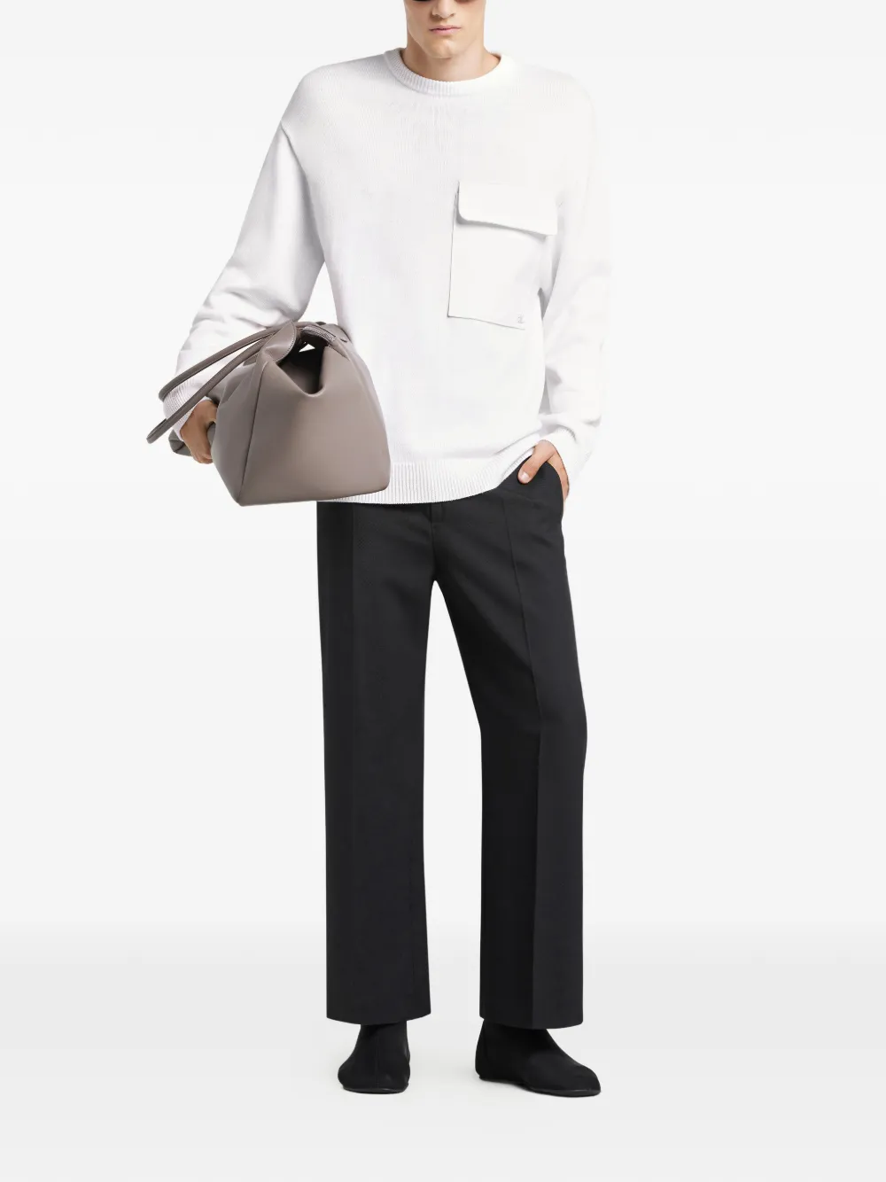 Courr&egrave;ges Trui met borstzak en ronde hals - Wit