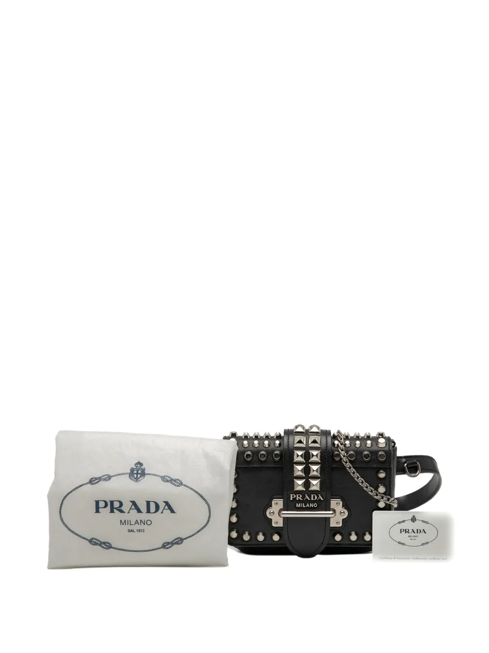 PRADA Pre-owned 2013-2025 Studded City Calf And Saffiano Cahier Belt Bag In Black
