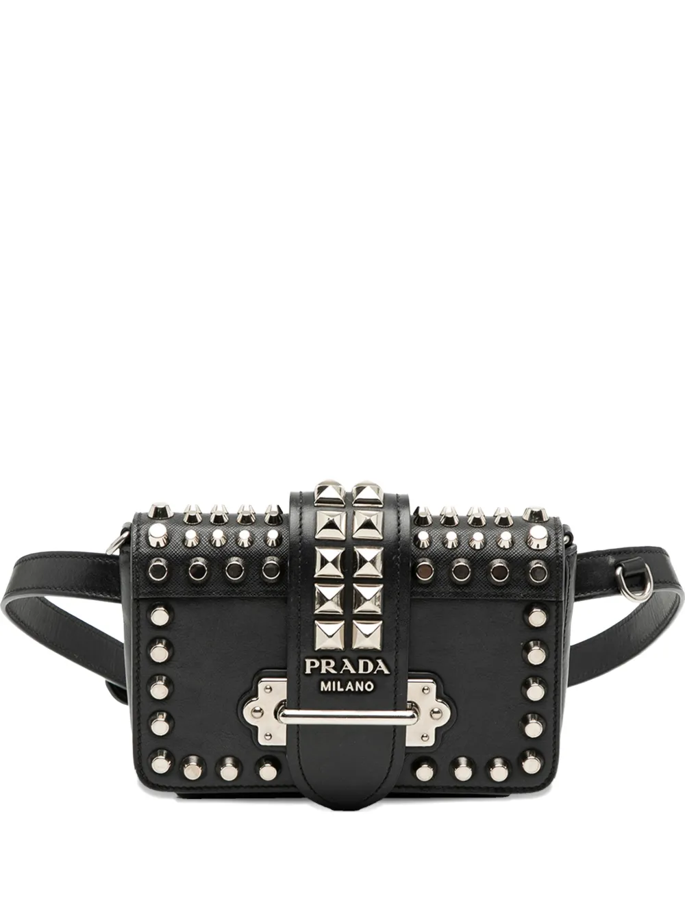 Prada Pre-Owned 2013-2025 Studded City Calf and Saffiano Cahier belt bag - Nero