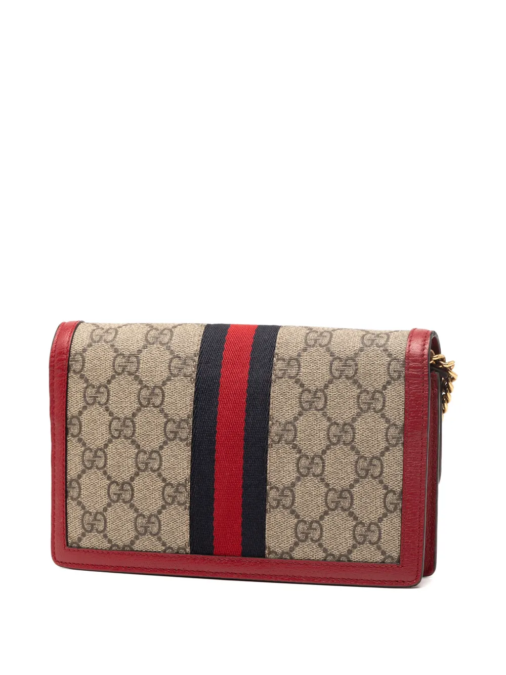 Pre-owned Gucci 2016-2025 Gg Supreme Queen Margaret Wallet On Chain Crossbody Bag In Brown