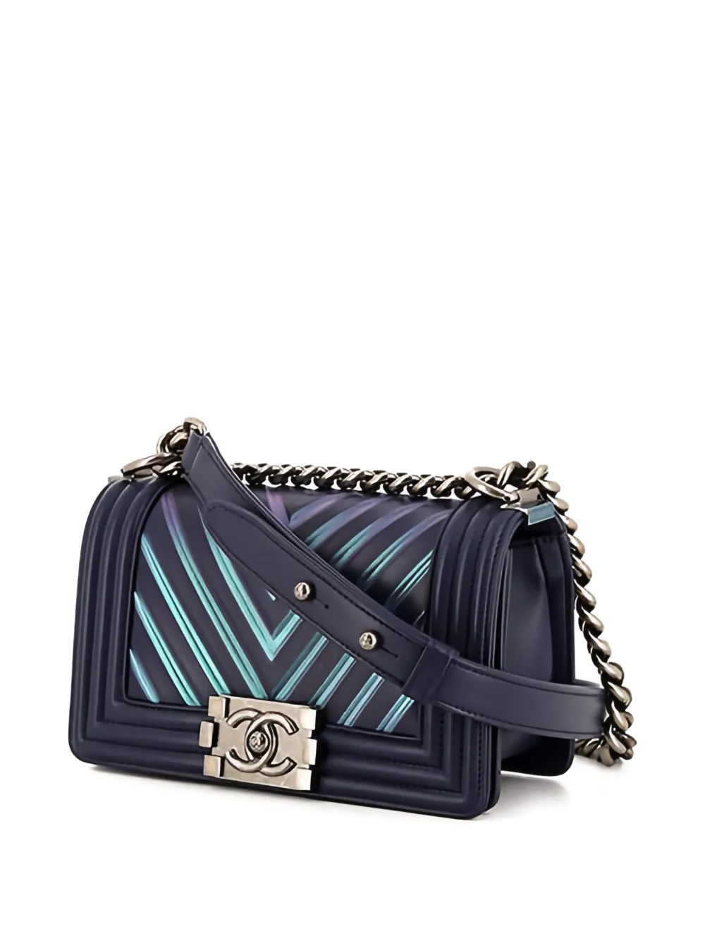 Pre-owned Chanel 2010s Small Boy Chevron Cross-body Bag In Blue