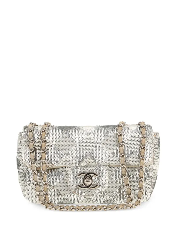 Chanel Pre-owned 2014 Mini Timeless Sequin Shoulder Bag in Silver