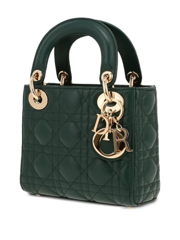 Christian Dior ロゴ 刺繍 レザー 手袋 黒　緑 Christian Dior Pre-Owned 2020s Lady Dior Mini Bag | Green | FARFETCH