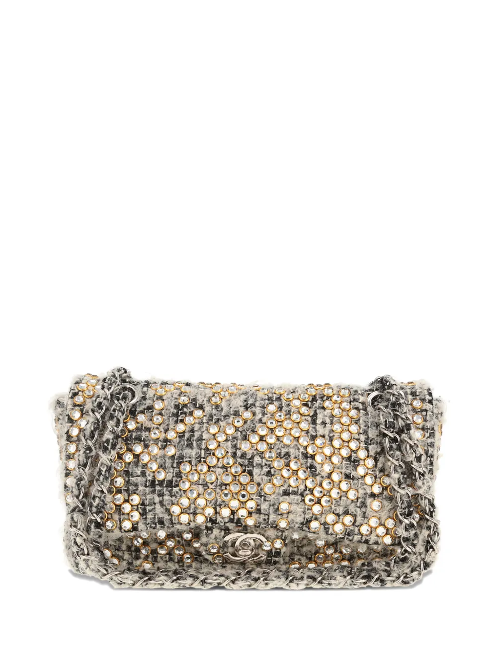 Pre-owned Chanel 2011 Timeless Tweed Cross Body Bag In Gray