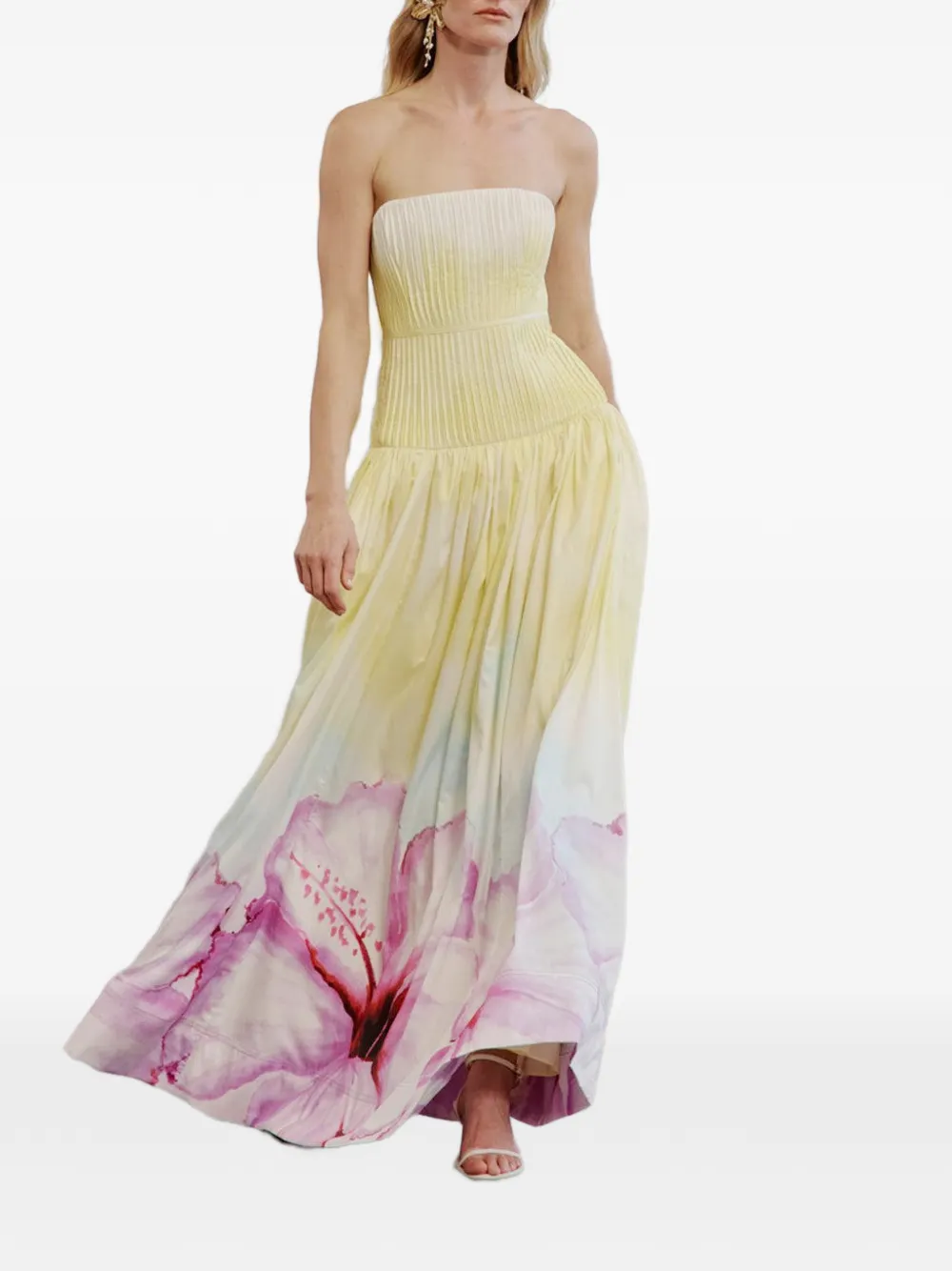 Aje floral-print strapless maxi dress - Geel