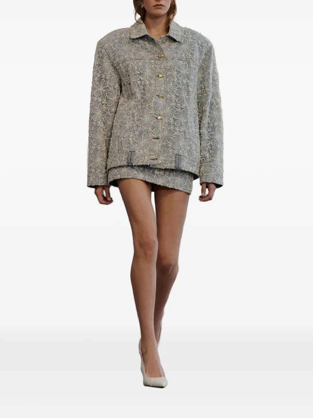 Aje Bloom floral-embroidered denim jacket - Blu