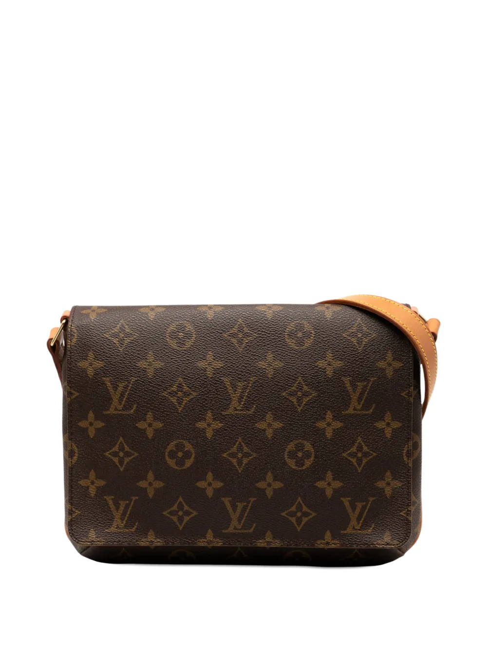 Pre-owned Louis Vuitton 2001 Monogram Musette Tango Short Strap Shoulder Bag In Brown