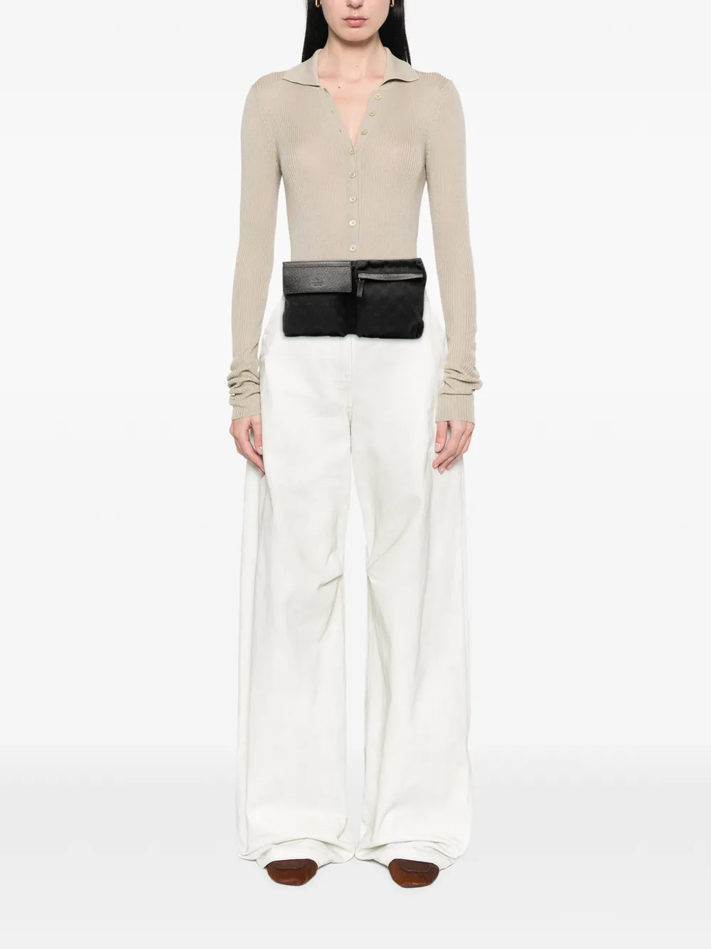 Pre-owned Gucci 2000-2015 Gg Canvas Double Pocket Belt Bag In Black