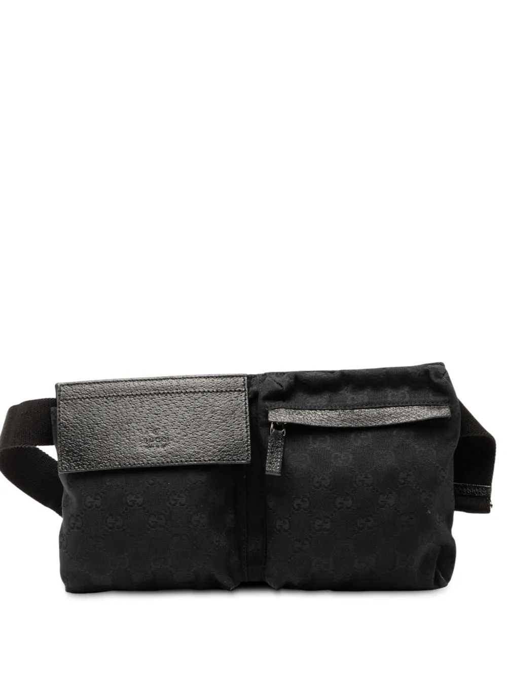 Pre-owned Gucci 2000-2015 Gg Canvas Double Pocket Belt Bag In Black
