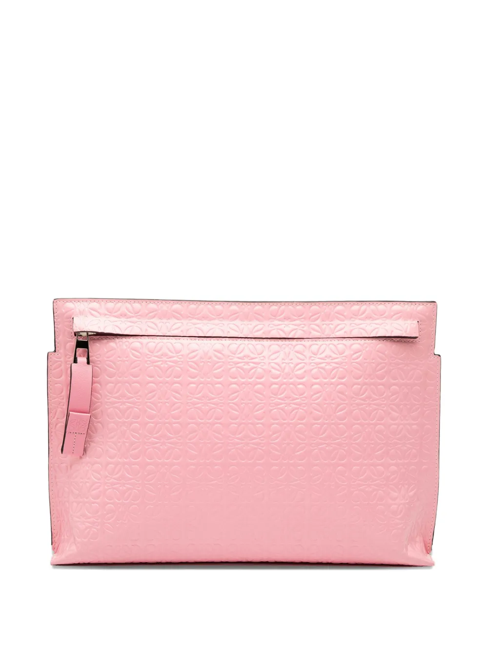 Pre-owned Loewe 2019 Embossed Leather Anagram Repeat T Clutch Bag In Pink