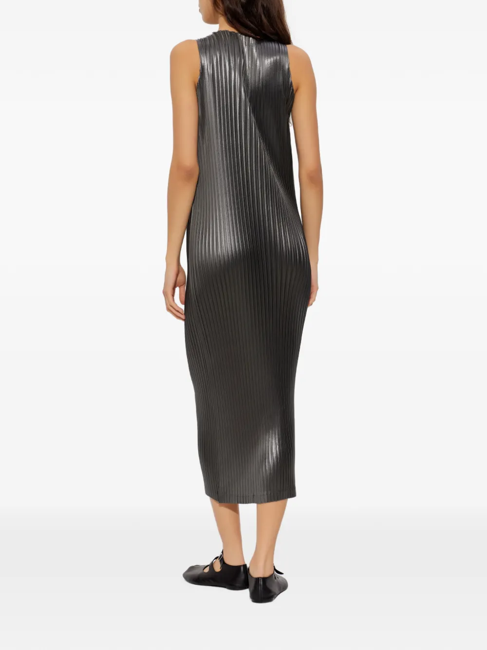 Issey Miyake pleated sleeveless midi dress - Groen