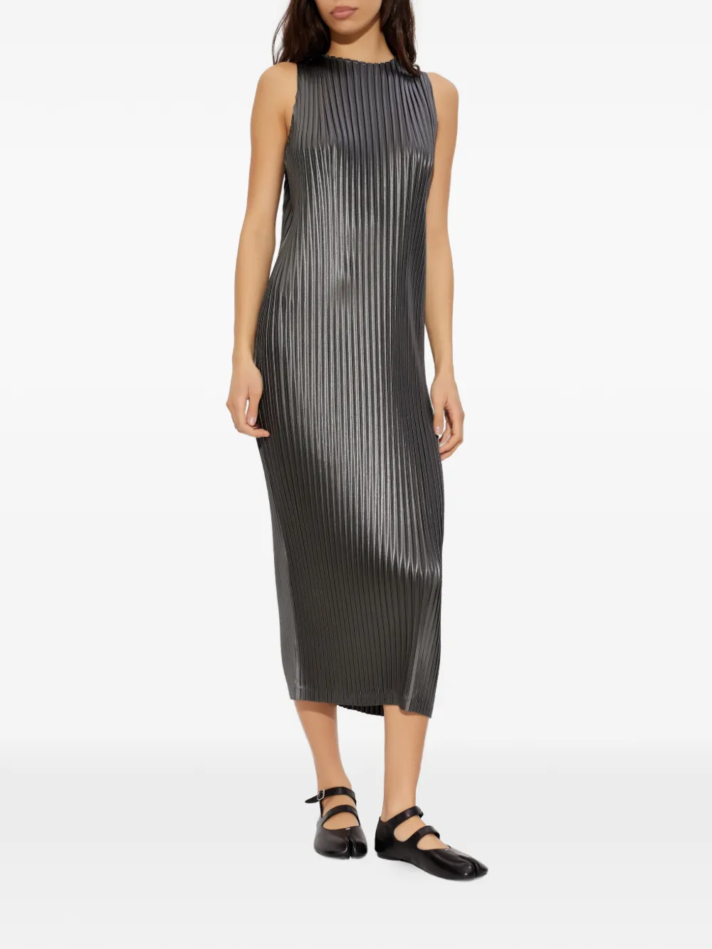 Pleated Sleeveless Midi Dress