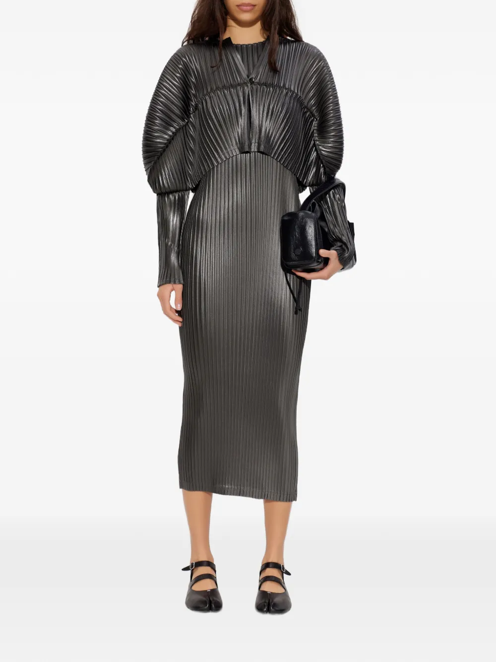 Issey Miyake buttoned pleated top - Grijs
