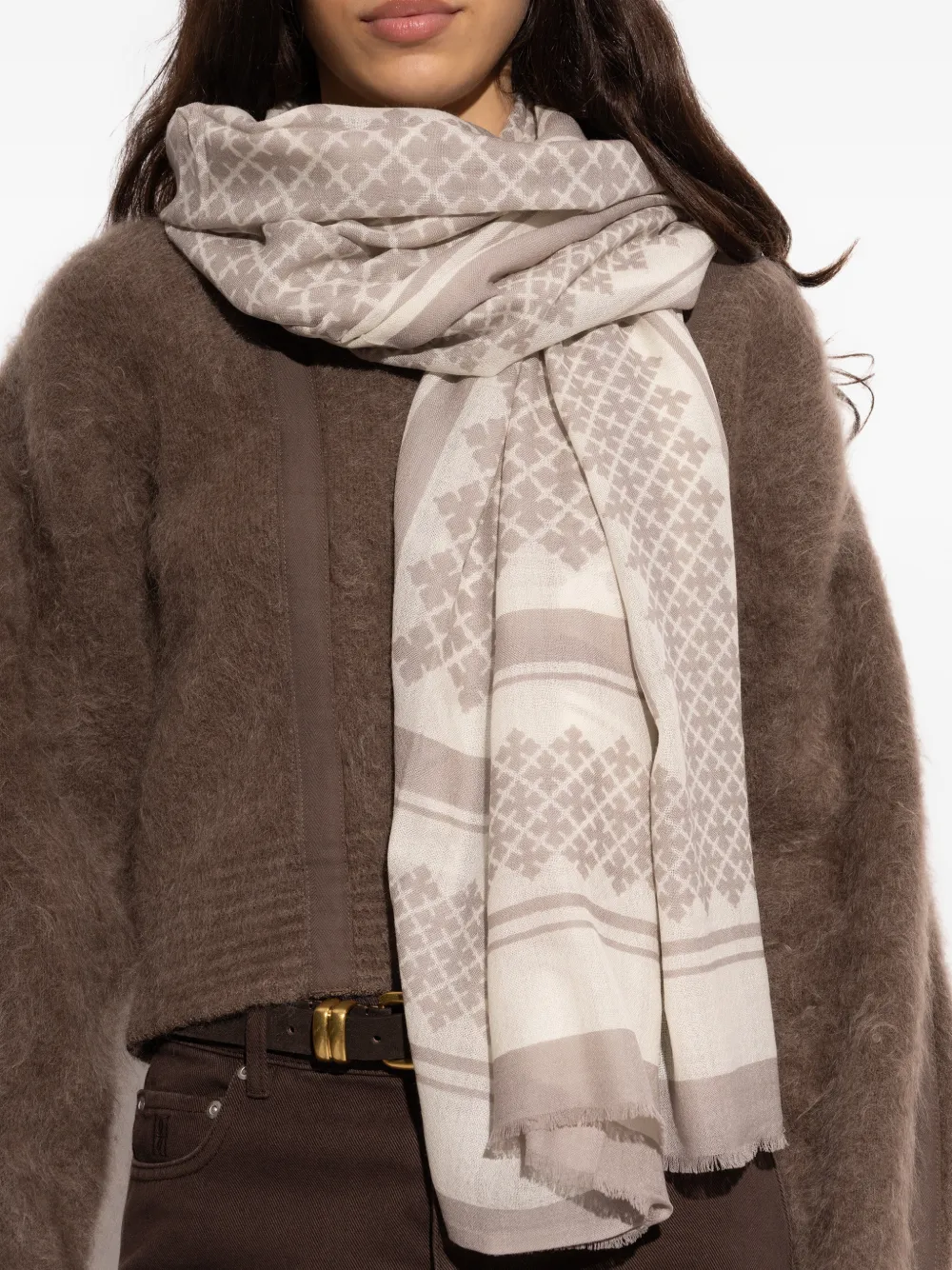 By Malene Birger Sjaal met geometrische print Beige