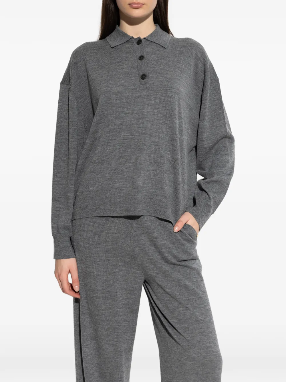 Anine Bing Buttoned Polo Top In Gray